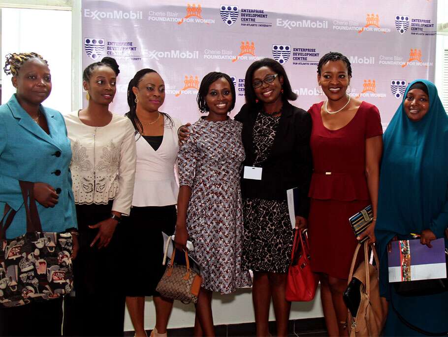 A group of women attend an event sponsored by the Cherie Blair Foundation for Women and ExxonMobil