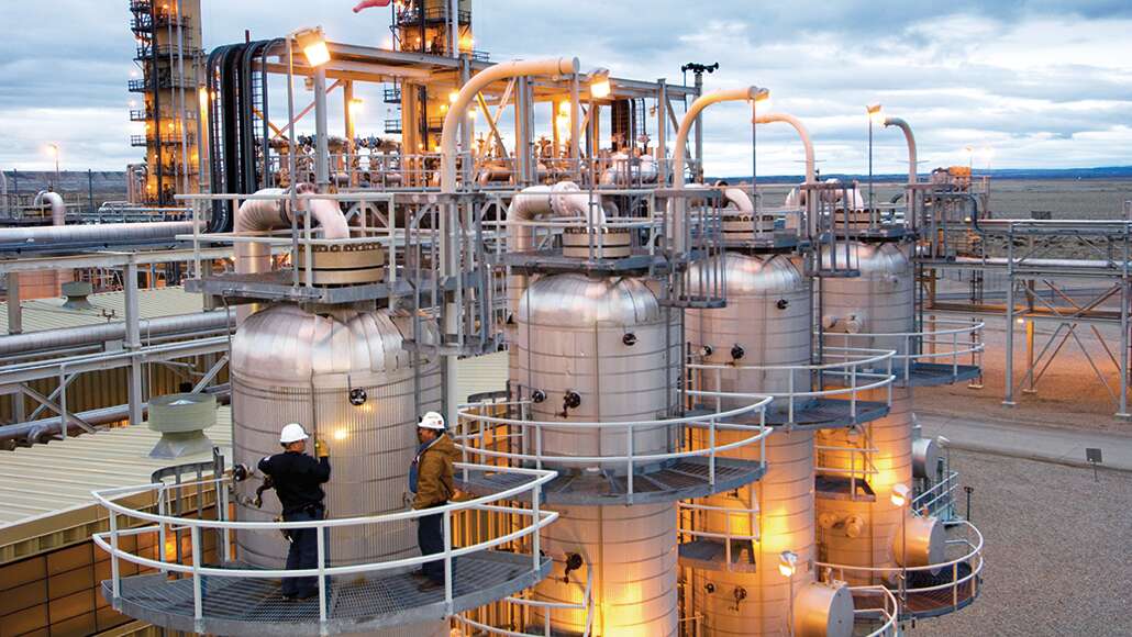 Employees at an ExxonMobil facility in La Barge, Wyoming