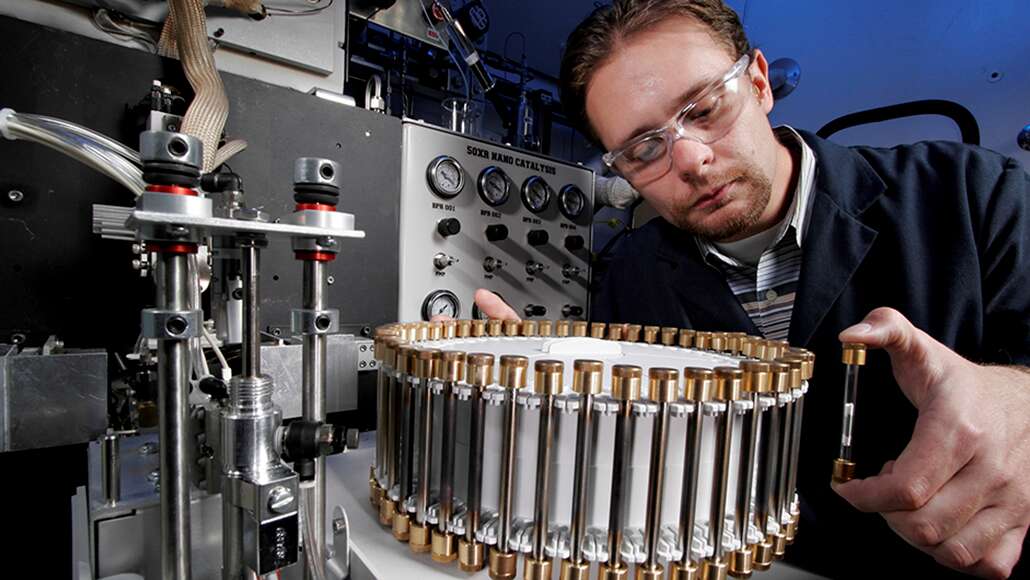 An ExxonMobil scientist working in a lab