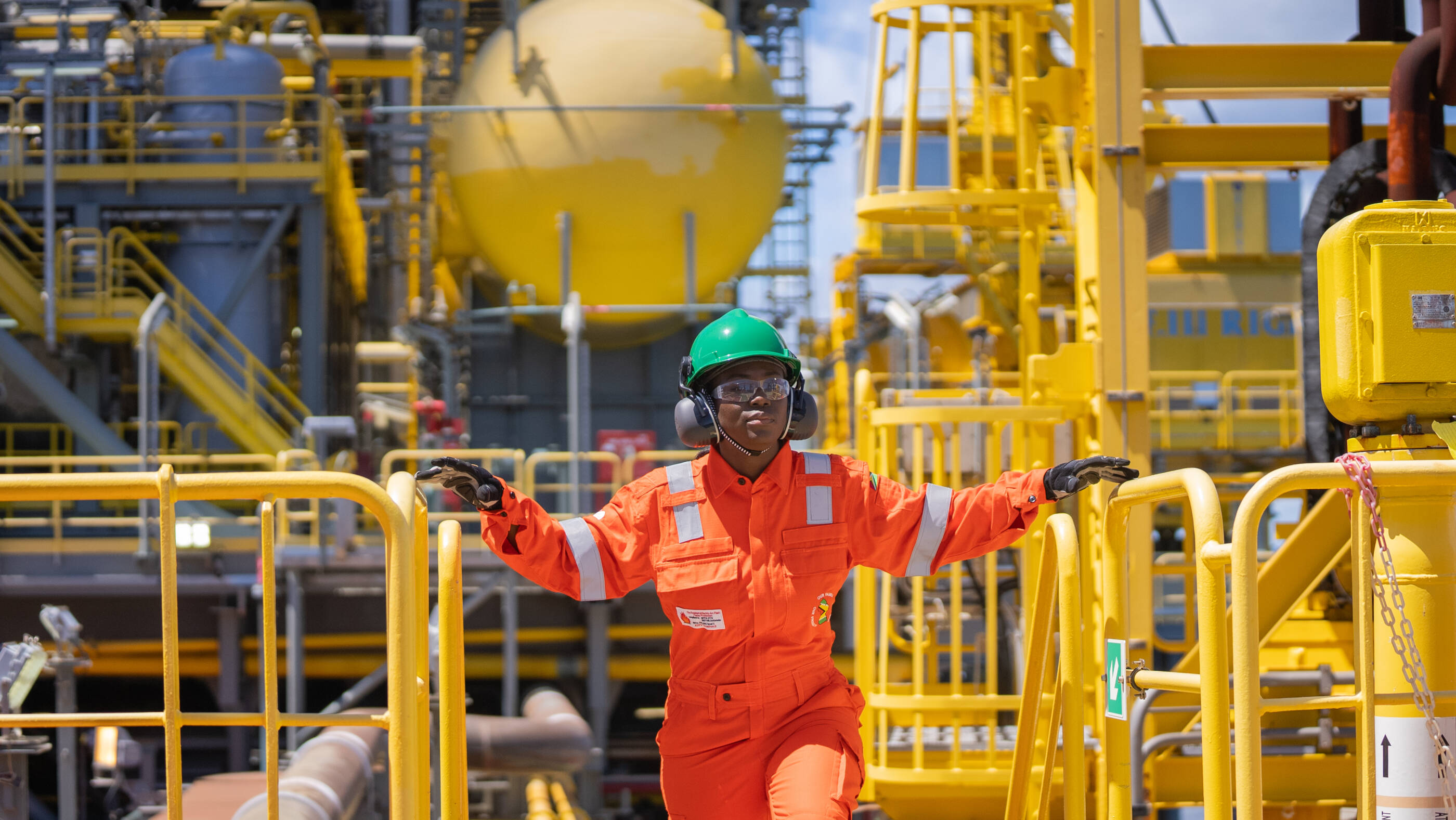 ExxonMobil employee working on the Liza Unity barge.